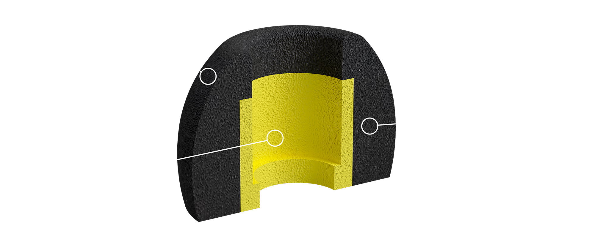 Comfort Foam_genomskärning m text_SWE Comfort Foam Tips - öronkuddar för true wireless hörlurar, memory foam